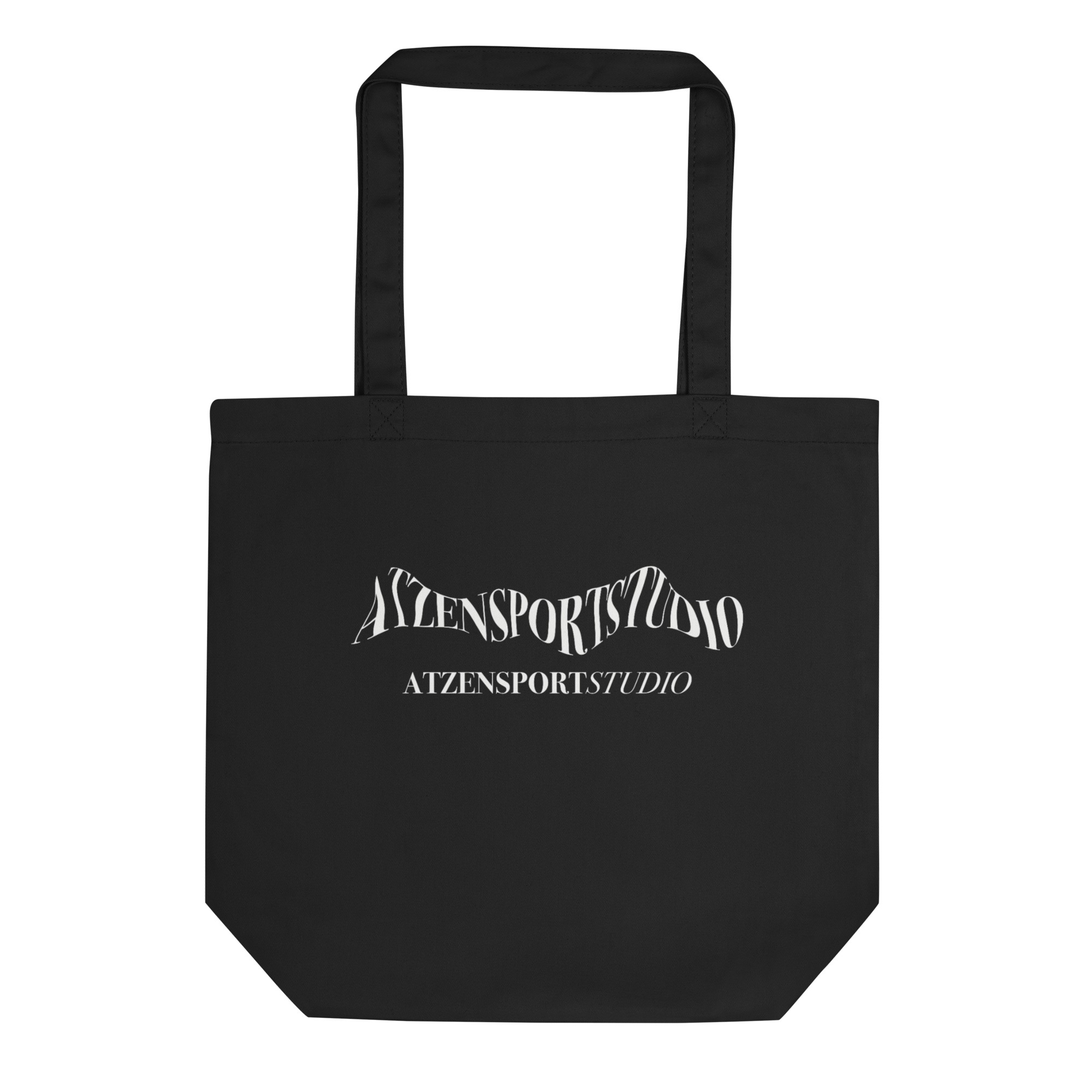 Schwarze Baumwolltasche mit weißem Druckmotiv