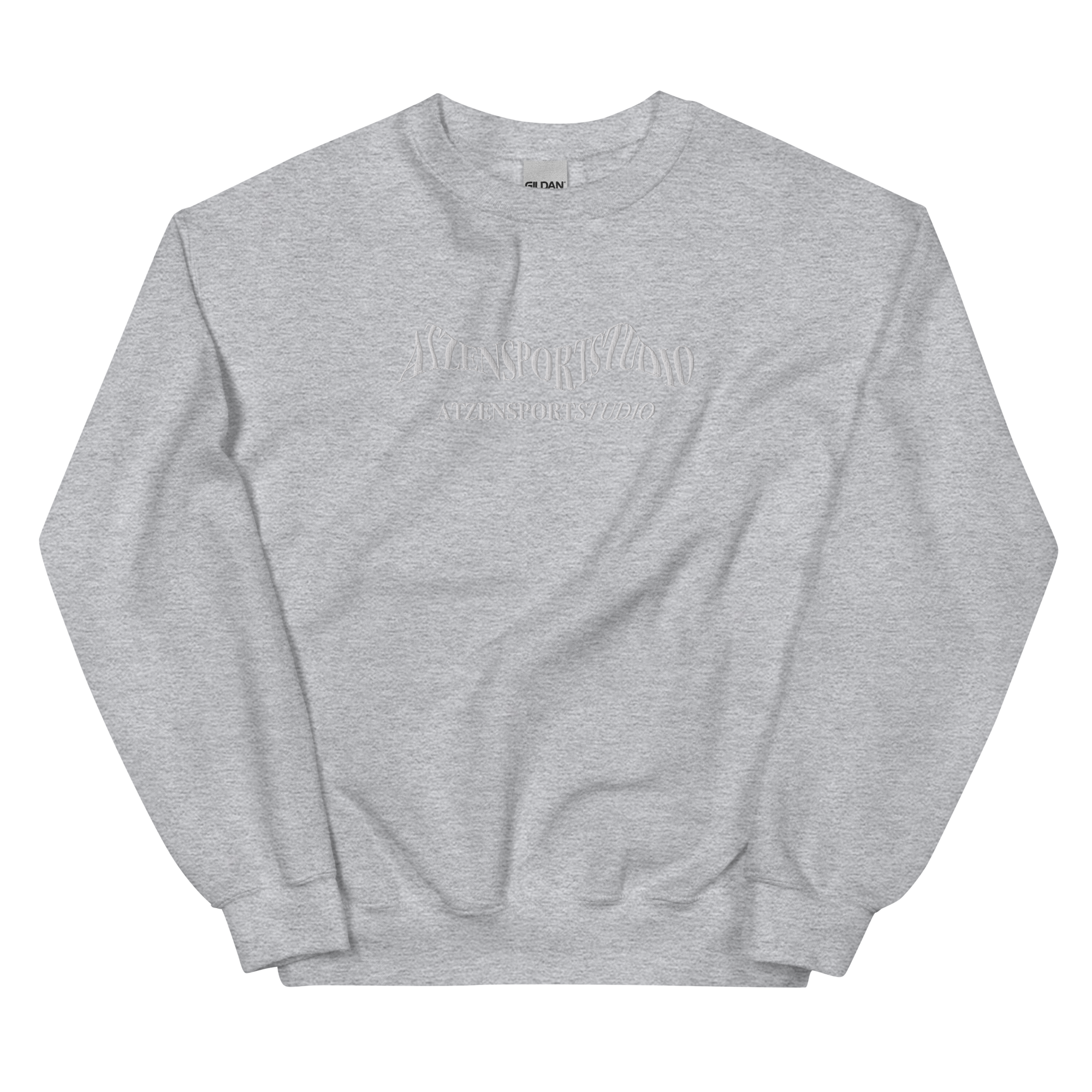 Hellgrauer Sweater mit weiß gesticktem Atzensportstudio 