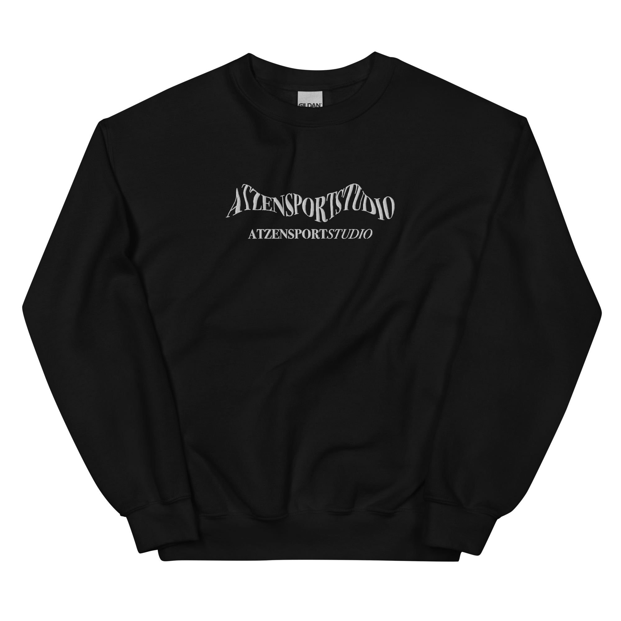 Schwarzer Sweater mit weiß gesticktem Atzensportstudio 