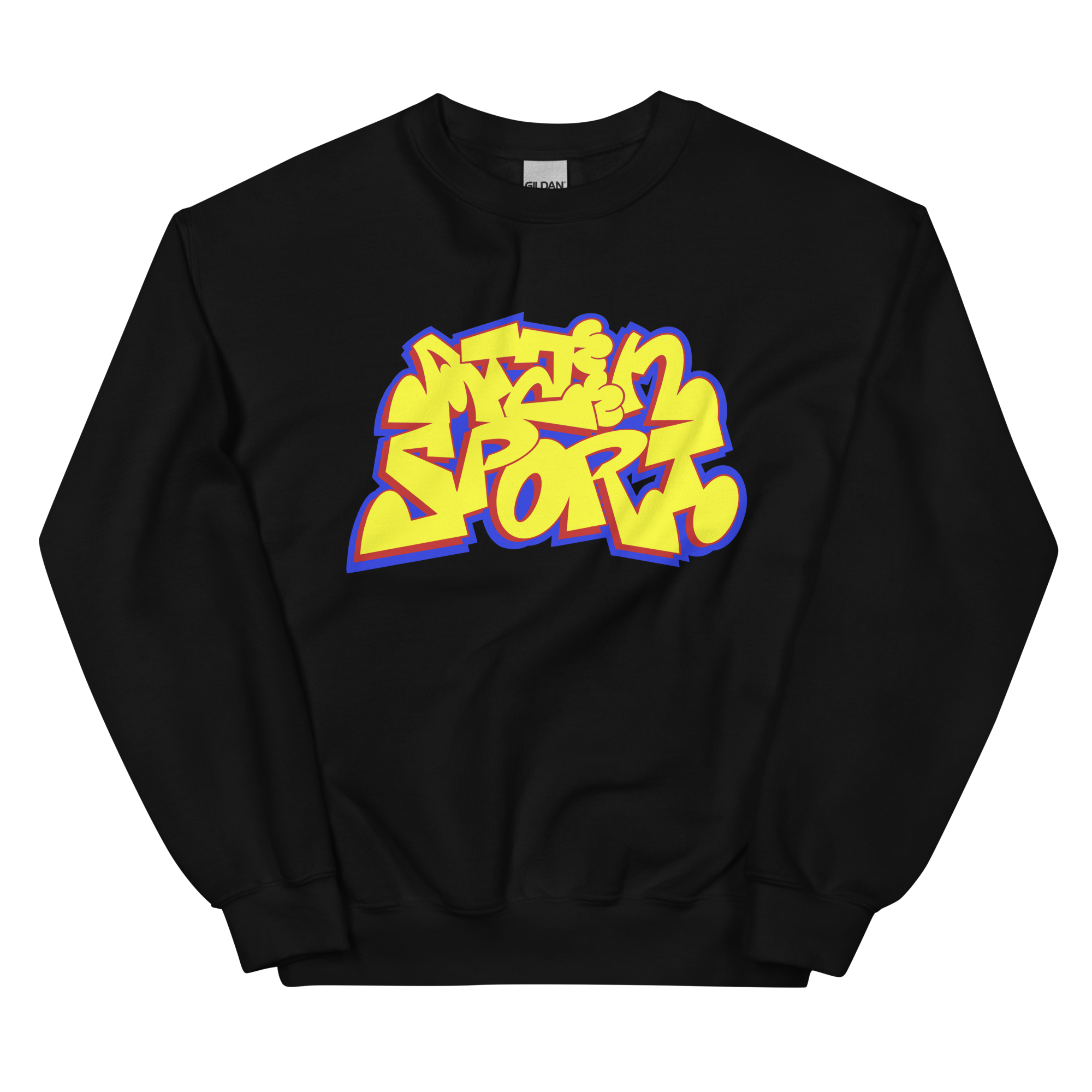 Schwarzer Sweater mit buntem Graffiti-Druck 