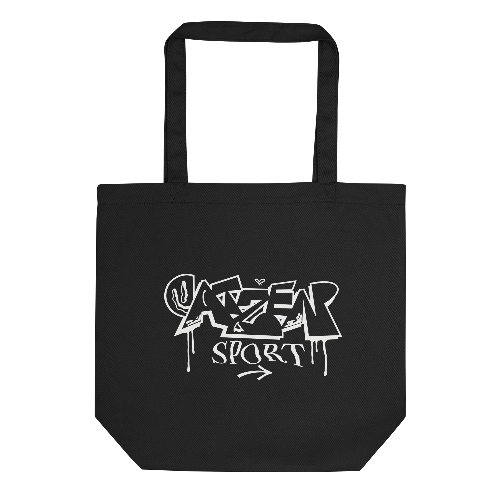 Schwarze Baumwolltasche mit weißem Druckmotiv 