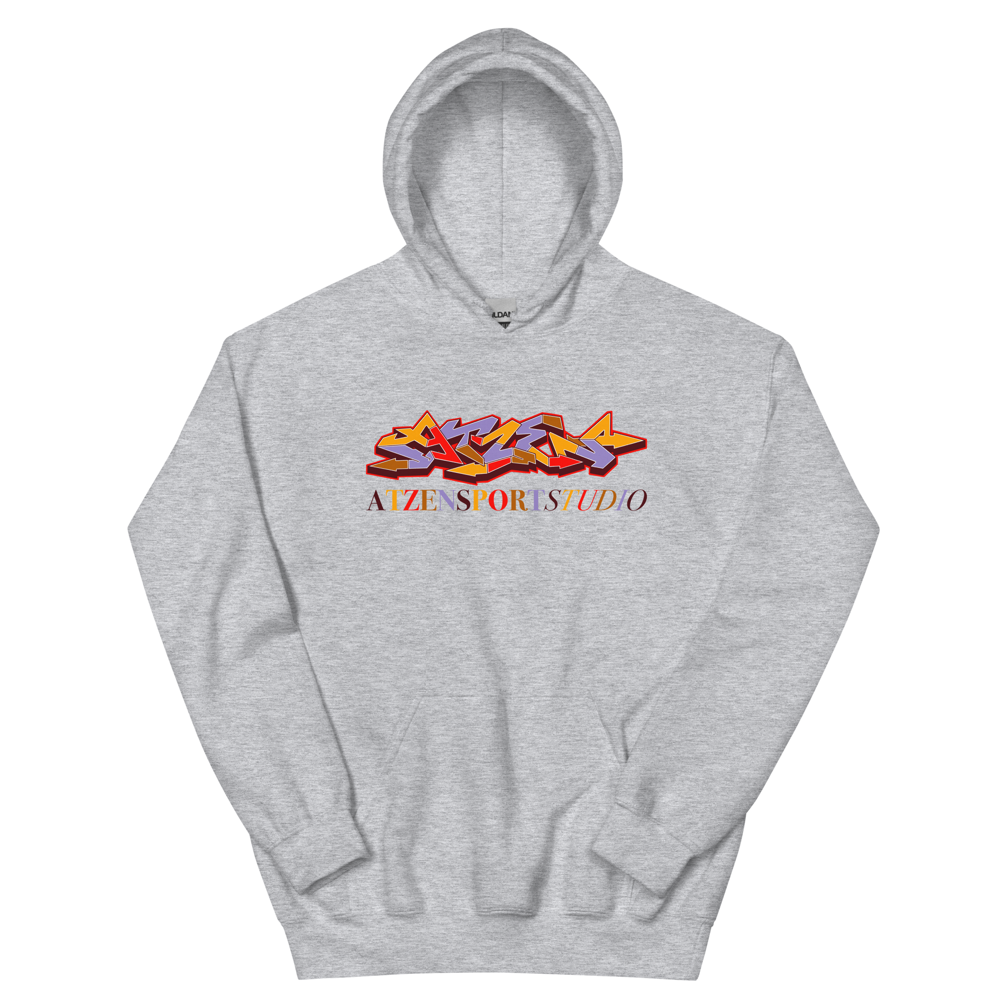 Hoodie in Hellgrau mit buntem Atzen-Schriftzug 