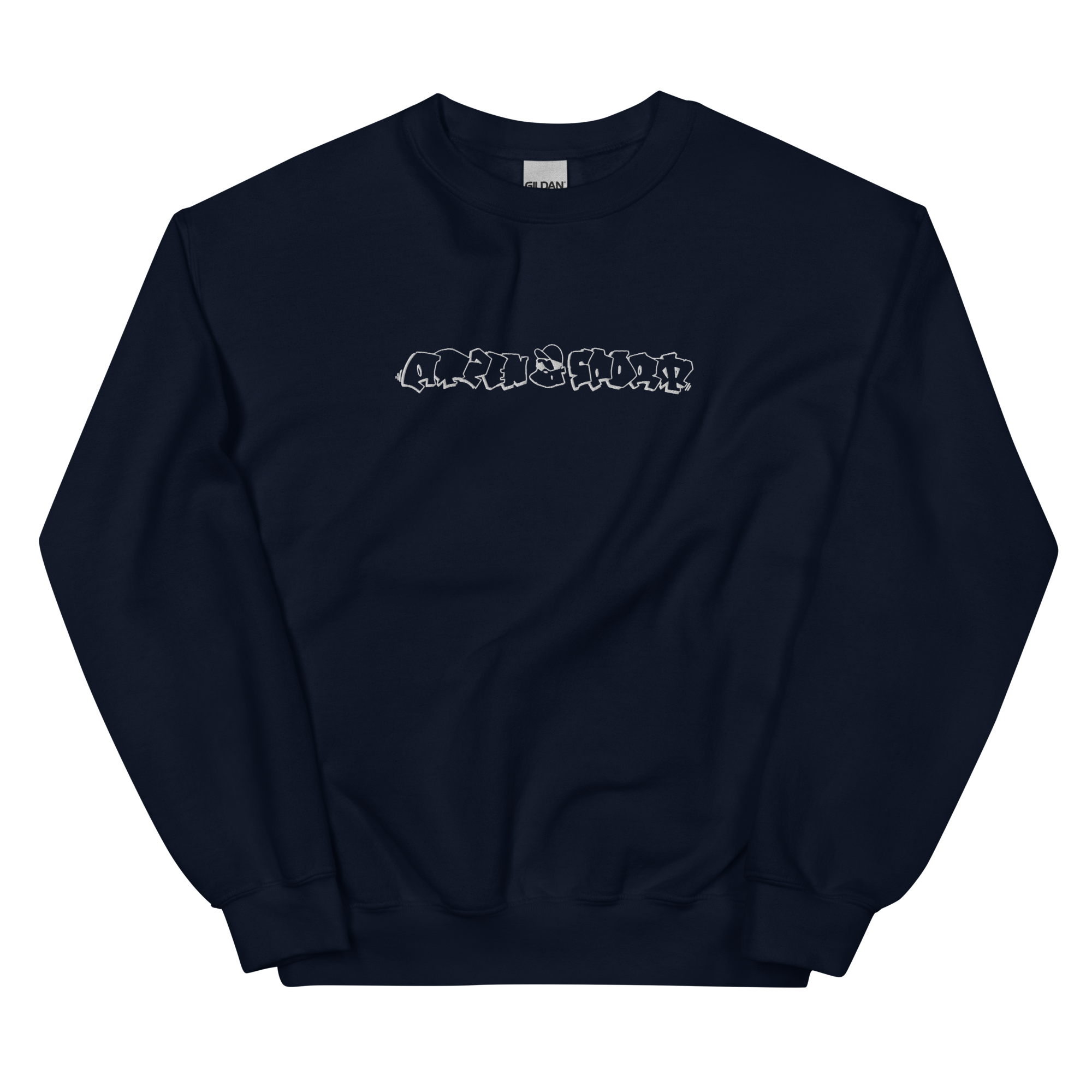 Dunkelblauer Sweater mit weiß gesticktem Motiv 