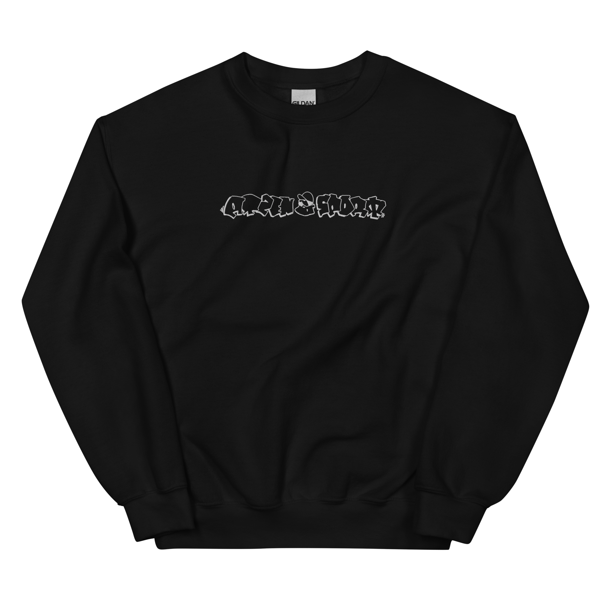 Schwarzer Sweater mit weiß gesticktem Motiv 